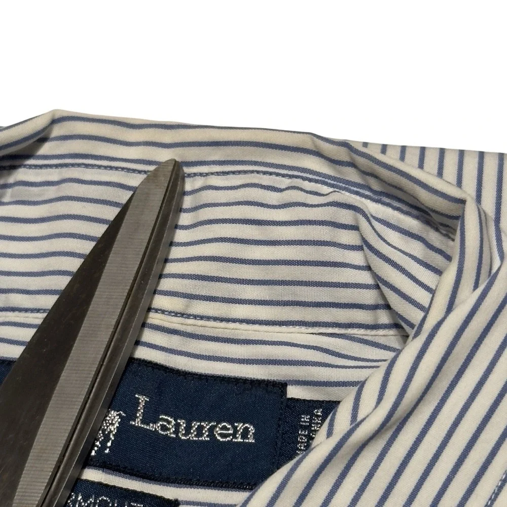 Polo Ralph Lauren Shirt Mens 16.5 Blue Pin Stripe Short Sleeve Button Yarmouth‎